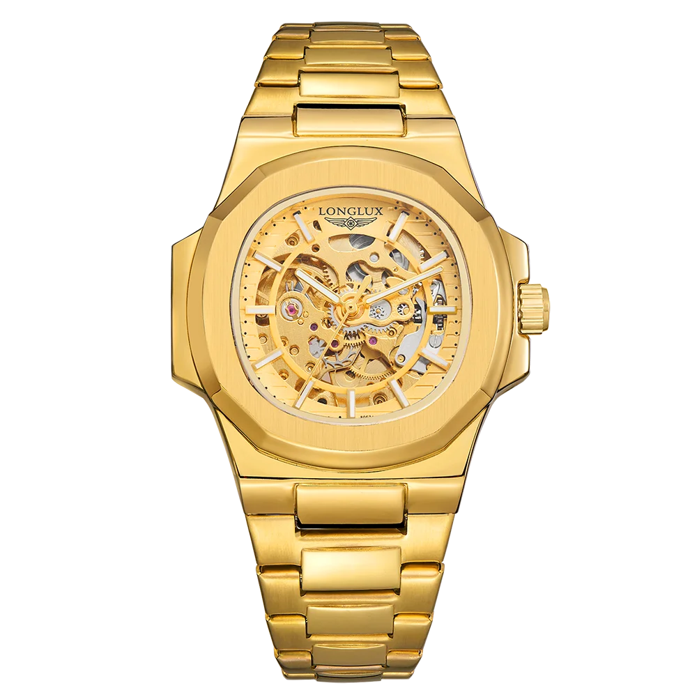 LONGLUX Men automatic mechanical watch luxury watches waterproof skeleton business cheap wholesale stainless steel gift watch. Boredmind.shop