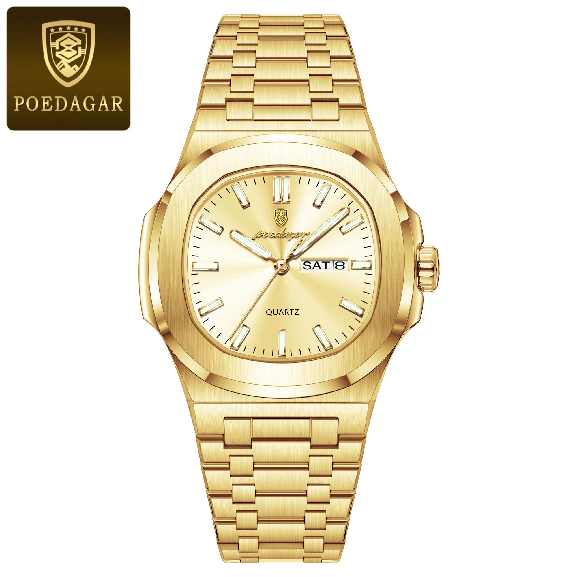 POEDAGAR Men's Square Watch: Waterproof, Luminous, & Stainless Steel