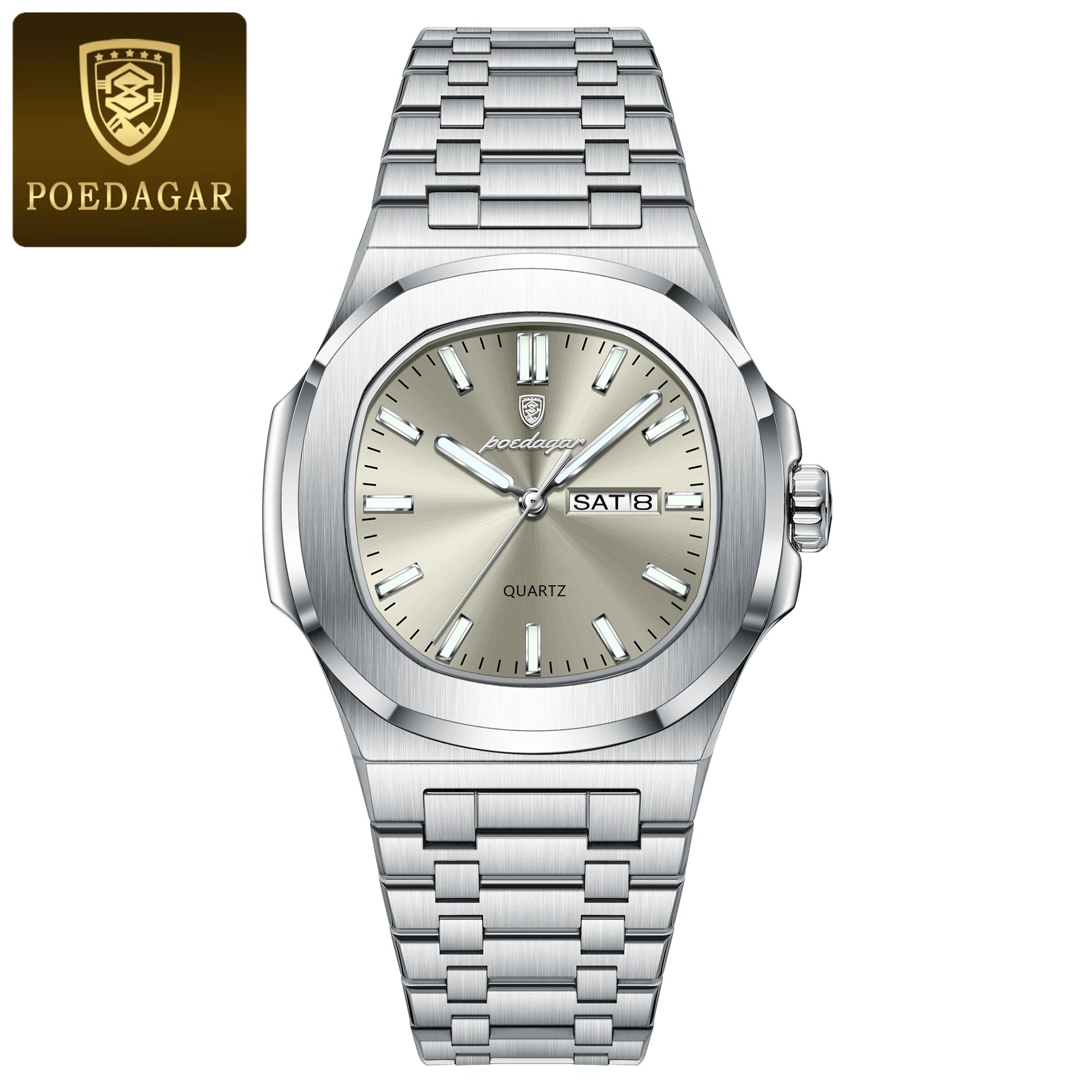 POEDAGAR Men's Square Watch: Waterproof, Luminous, & Stainless Steel