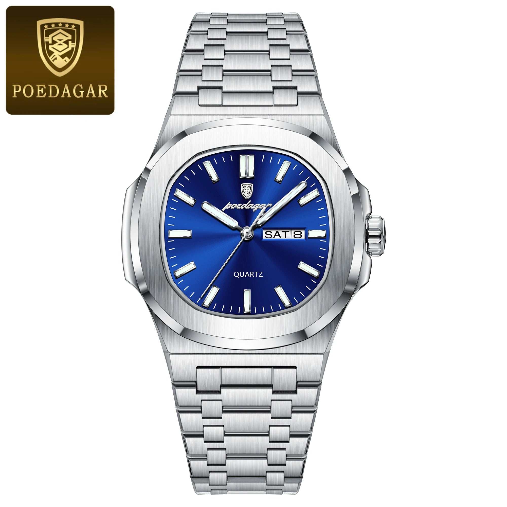 POEDAGAR Men's Square Watch: Waterproof, Luminous, & Stainless Steel