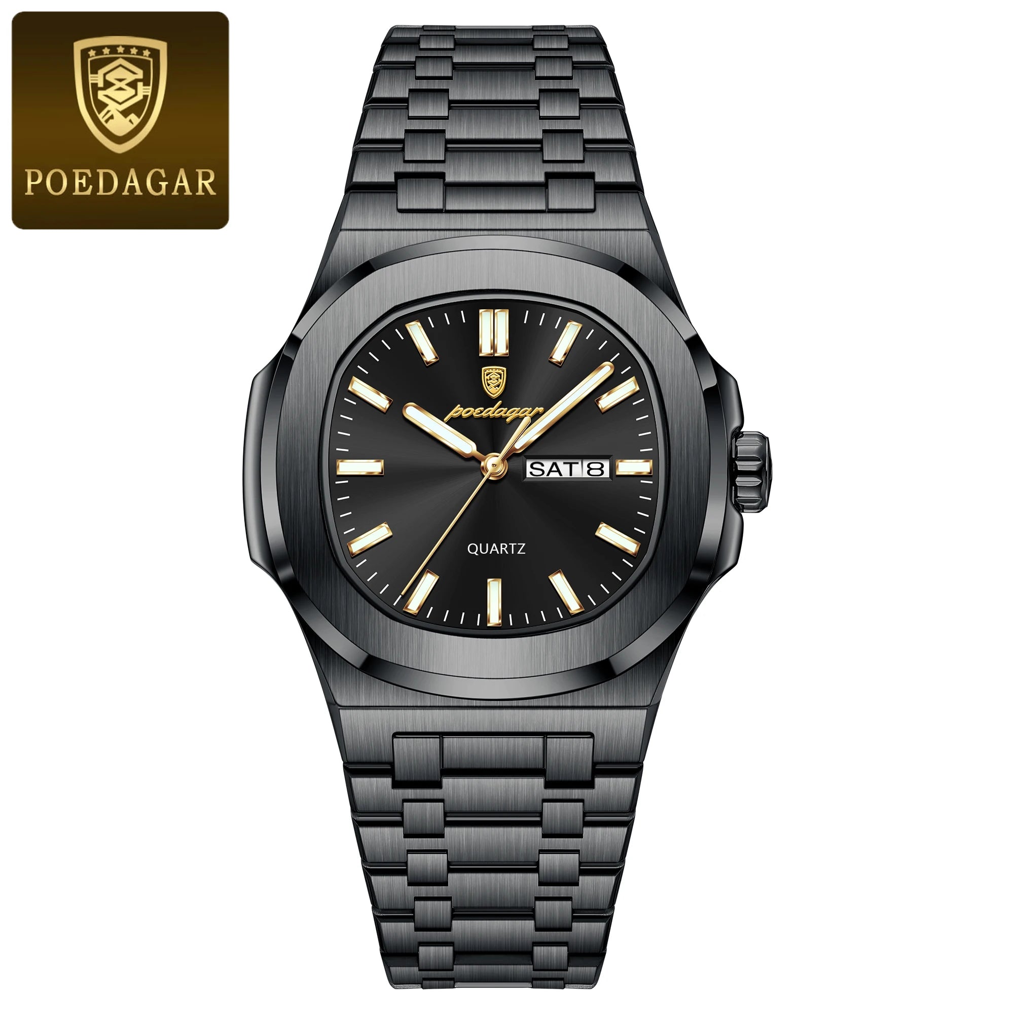 POEDAGAR Men's Square Watch: Waterproof, Luminous, & Stainless Steel