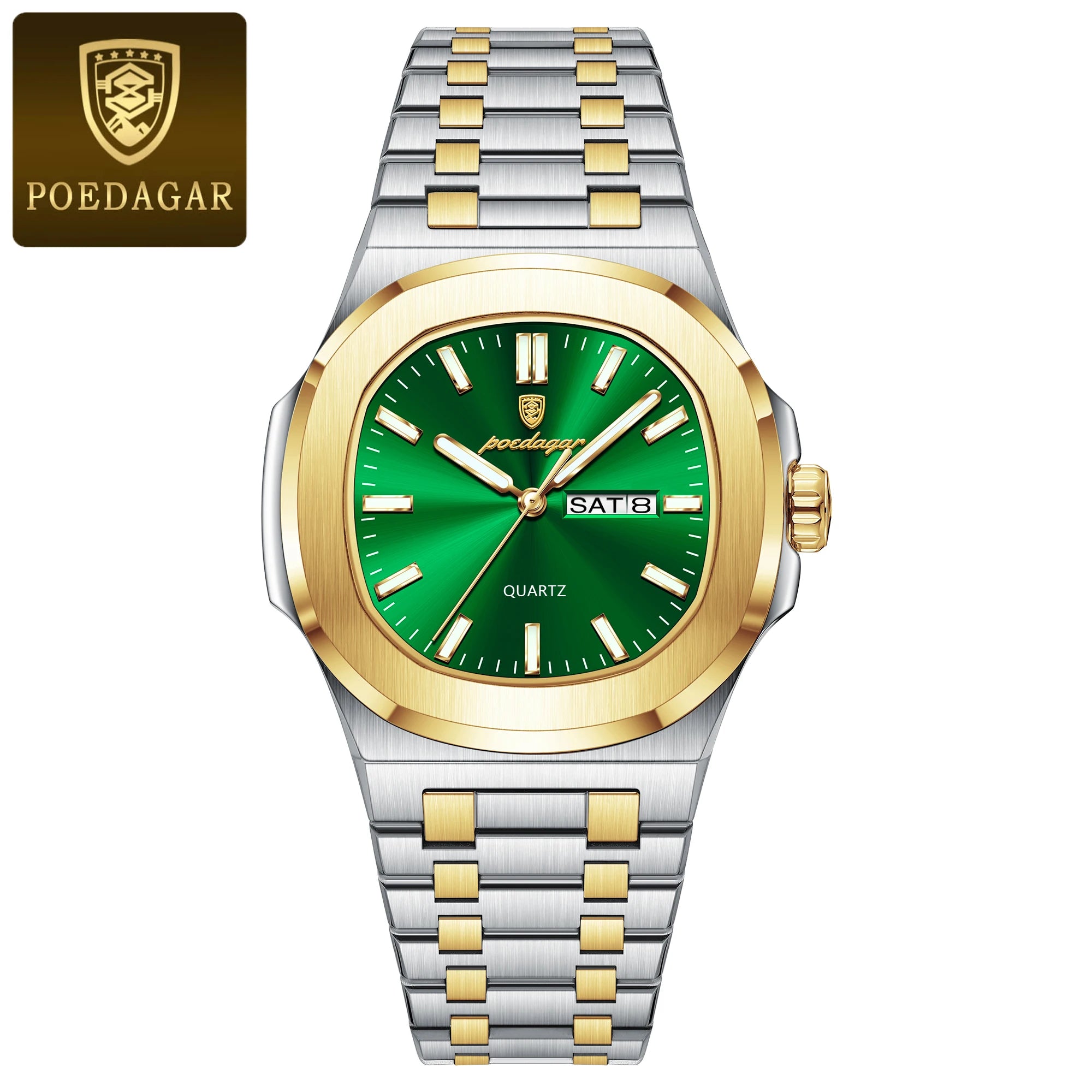 POEDAGAR Men's Square Watch: Waterproof, Luminous, & Stainless Steel