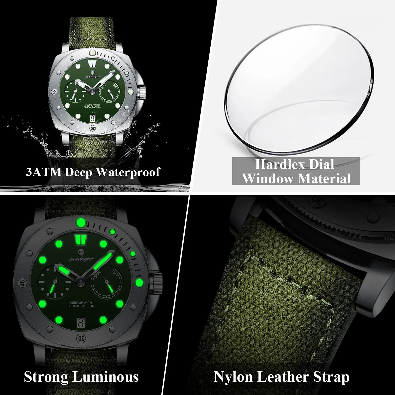 POEDAGAR Military Watch: Waterproof with Luminous Date