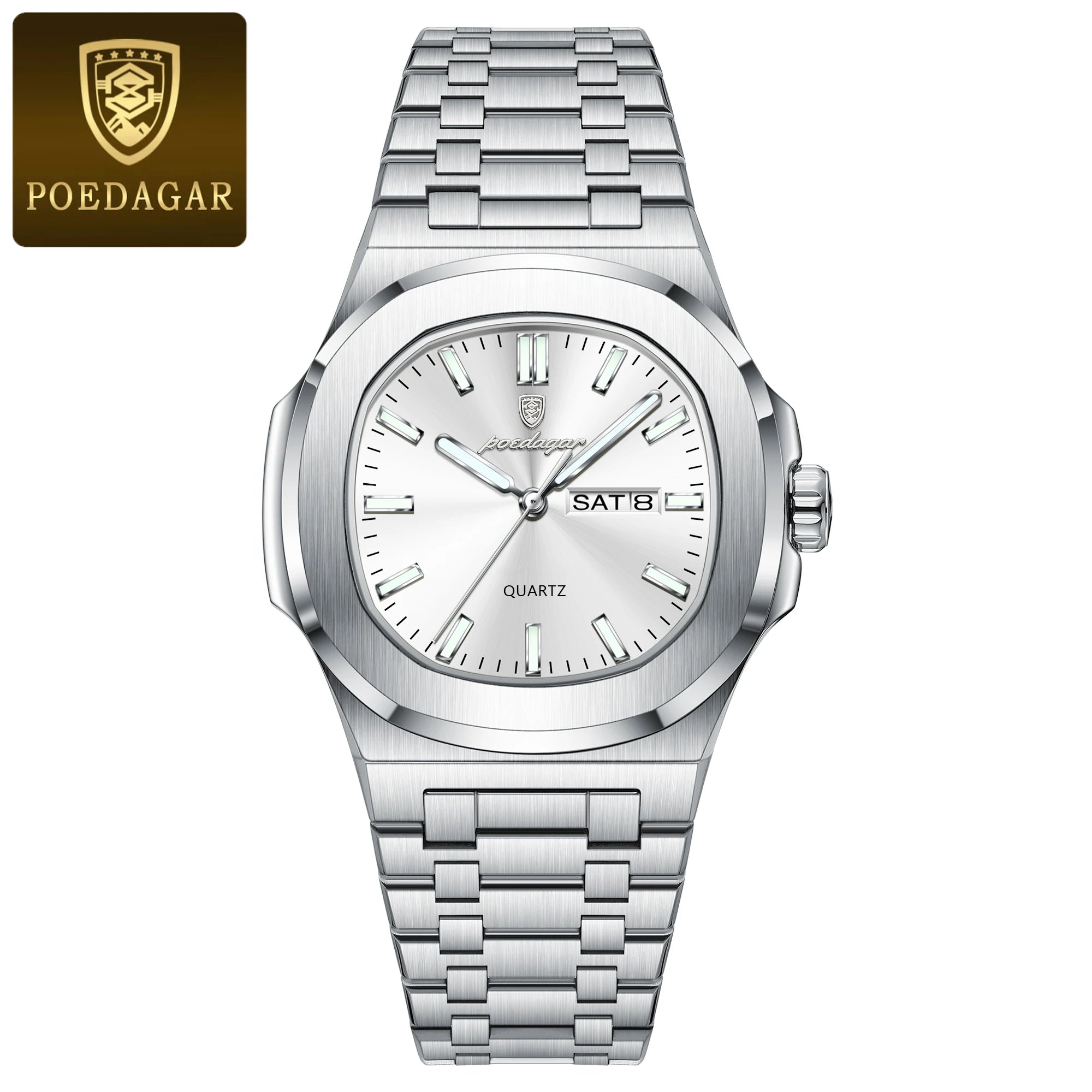 POEDAGAR Men's Square Watch: Waterproof, Luminous, & Stainless Steel