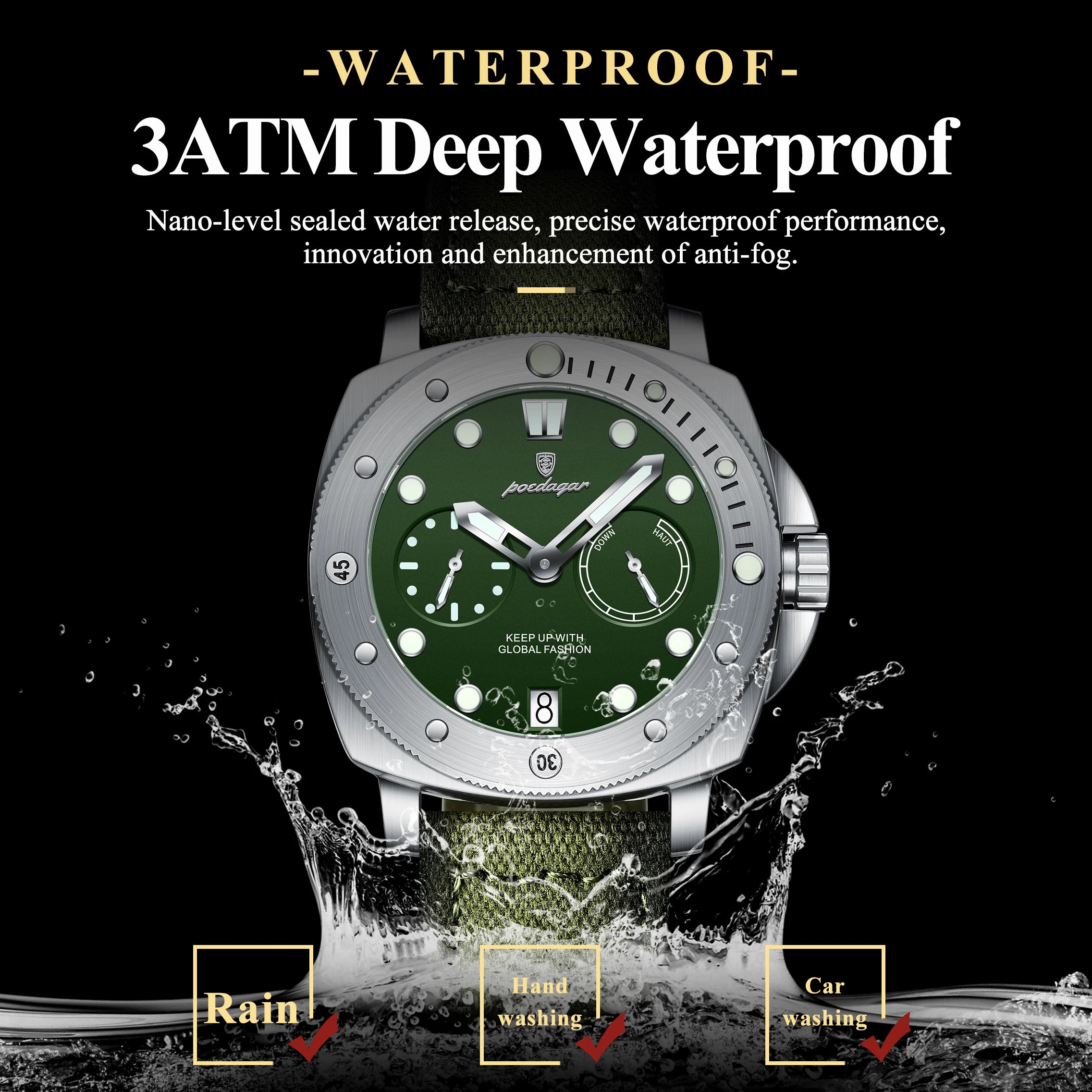 POEDAGAR Military Watch: Waterproof with Luminous Date